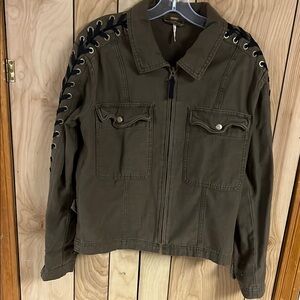 Free People Lace-up Sleeve Faye Military Jacket Size Small -Olive green EUC